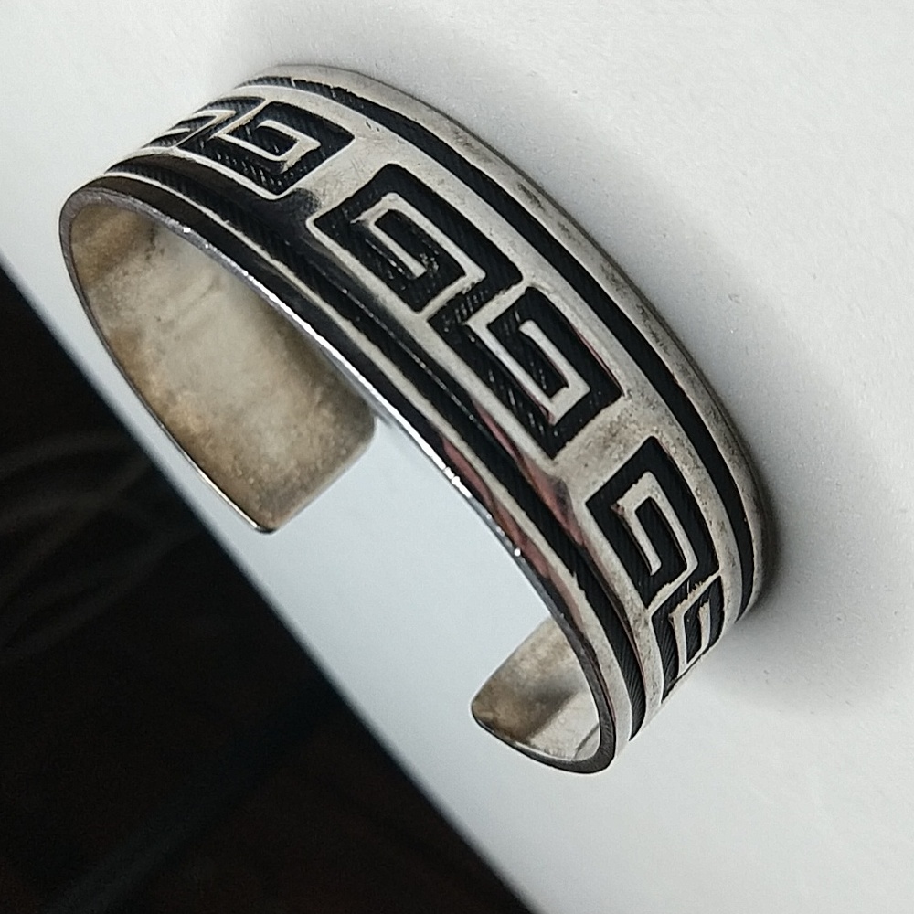 Solid Sterling Silver 925 Greek Key Scroll Design… - image 1